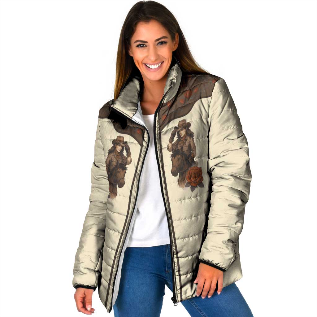 Cowgirl Padded Jacket Rose Retro Western Yoke - Wonder Print Shop