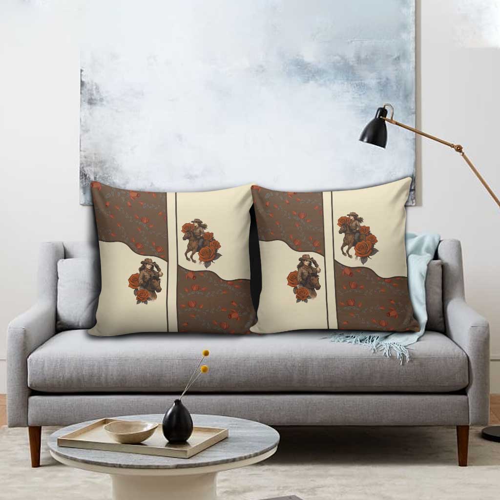 Cowgirl Pillow Cover Rose Retro Western Yoke - Wonder Print Shop