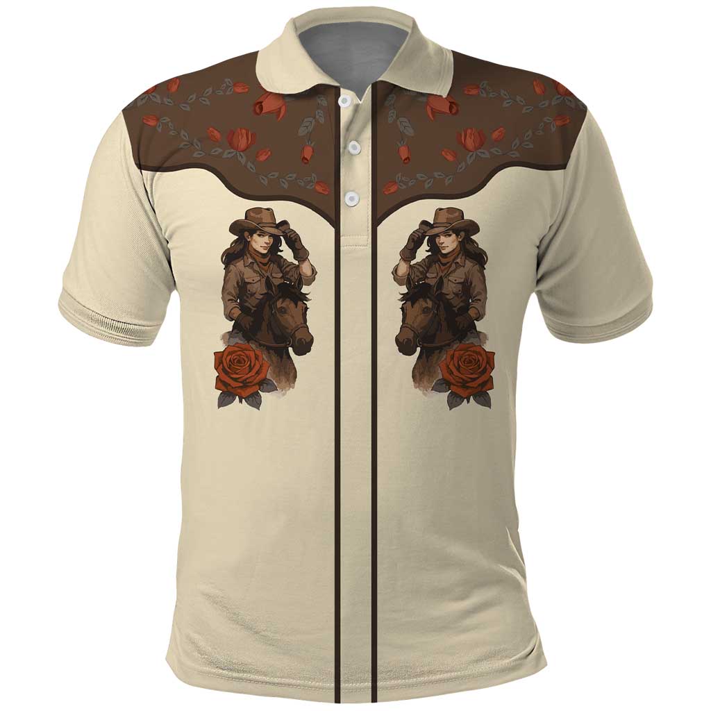 Cowgirl Polo Shirt Rose Retro Western Yoke - Wonder Print Shop