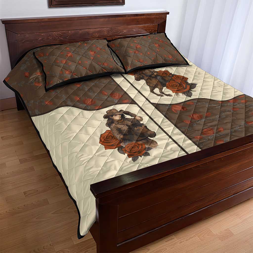 Cowgirl Quilt Bed Set Rose Retro Western Yoke - Wonder Print Shop