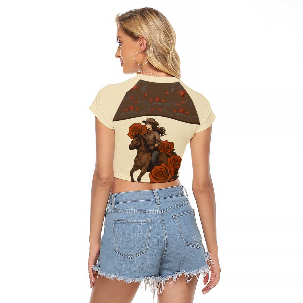 Cowgirl Raglan Cropped T Shirt Rose Retro Western Yoke - Wonder Print Shop
