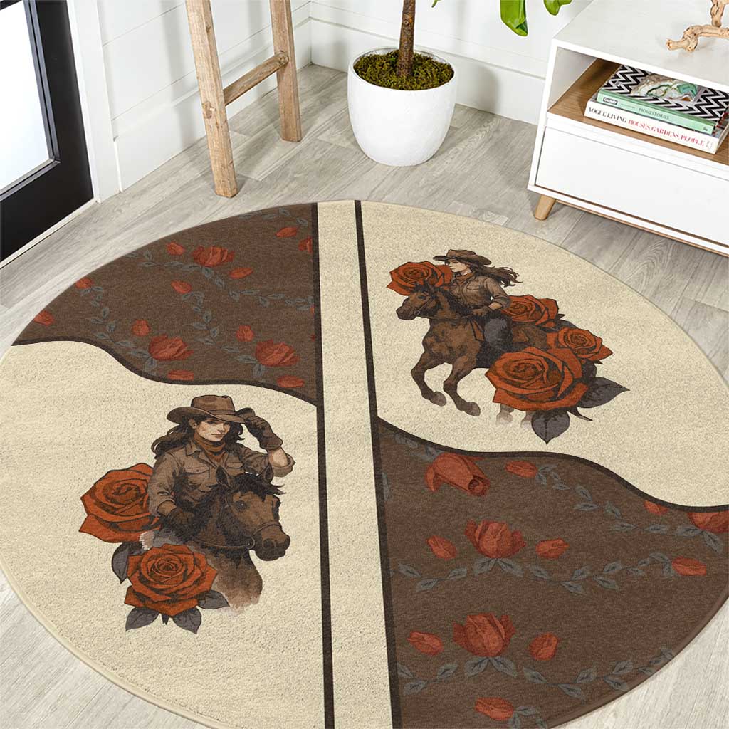 Cowgirl Round Carpet Rose Retro Western Yoke - Wonder Print Shop