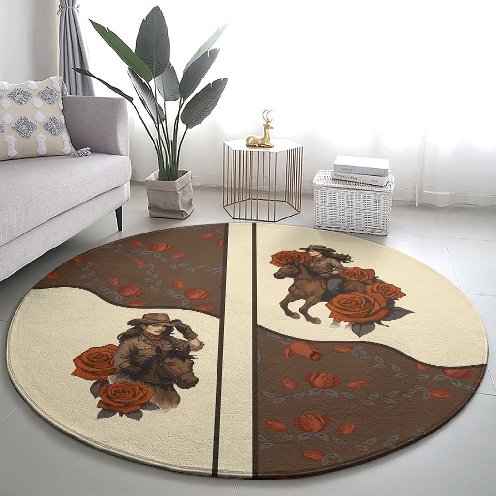 Cowgirl Round Carpet Rose Retro Western Yoke - Wonder Print Shop