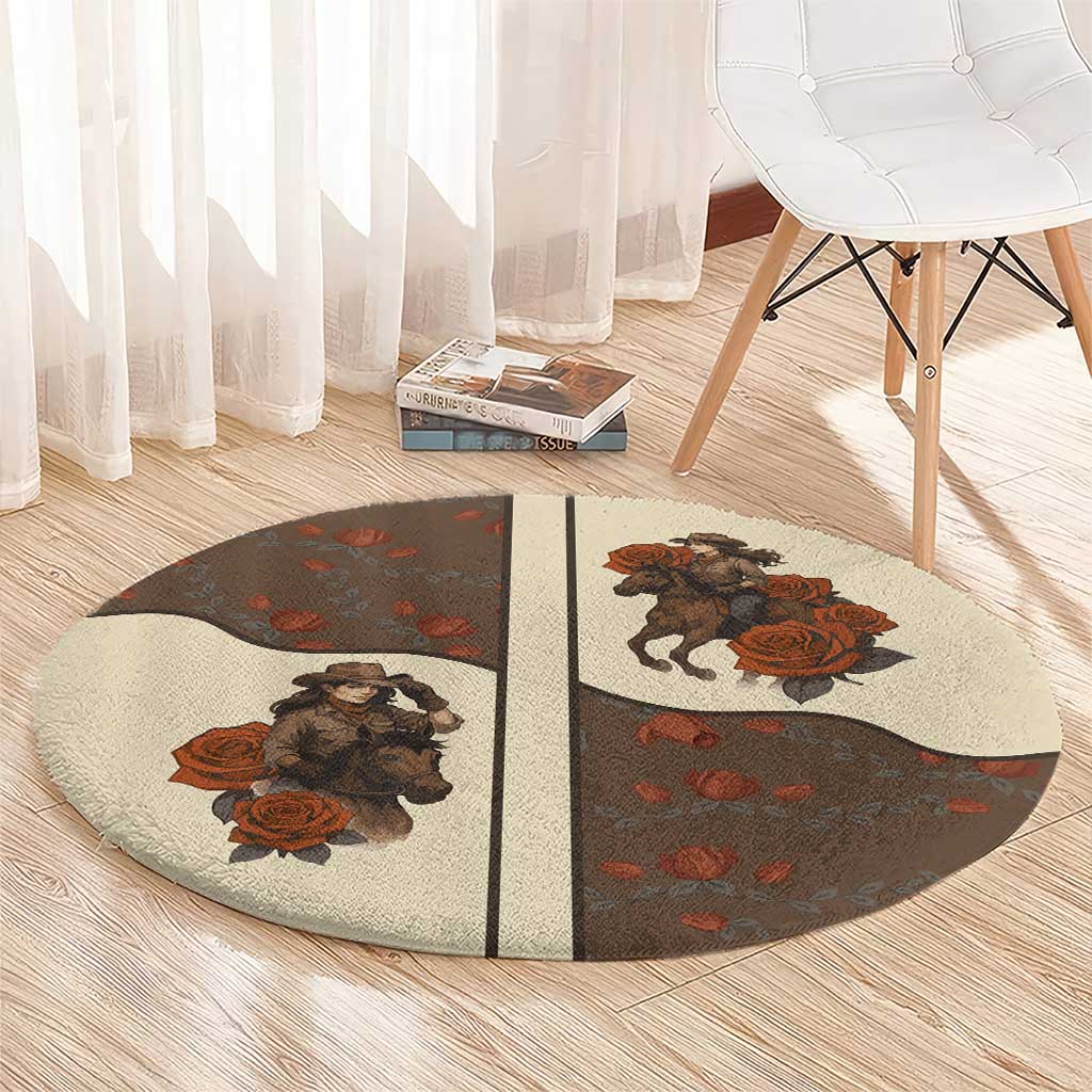 Cowgirl Round Carpet Rose Retro Western Yoke - Wonder Print Shop