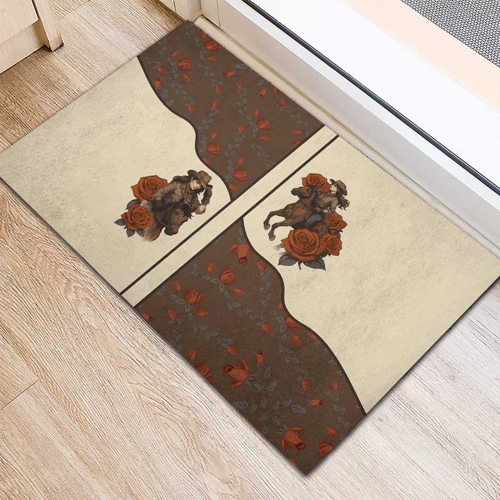 Cowgirl Rubber Doormat Rose Retro Western Yoke - Wonder Print Shop