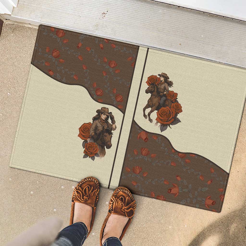 Cowgirl Rubber Doormat Rose Retro Western Yoke - Wonder Print Shop