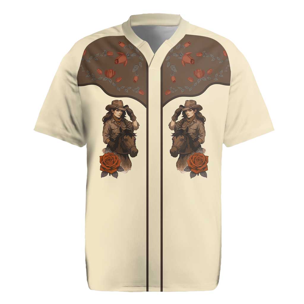 Cowgirl Rugby Jersey Rose Retro Western Yoke - Wonder Print Shop