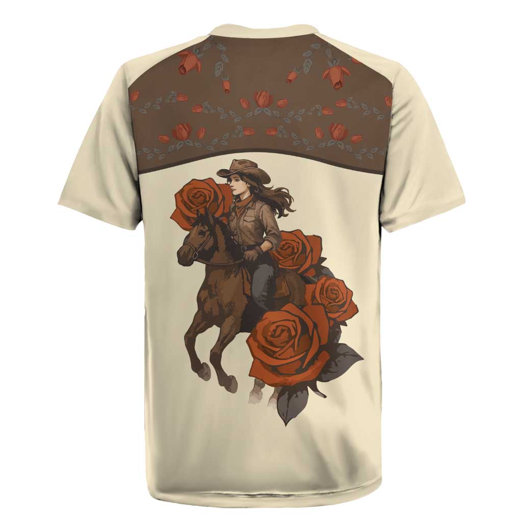 Cowgirl Rugby Jersey Rose Retro Western Yoke - Wonder Print Shop