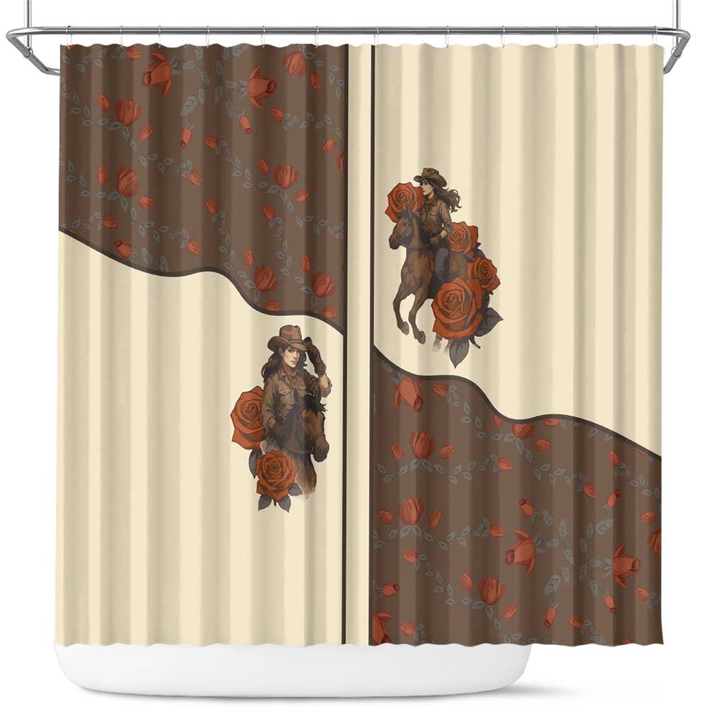 Cowgirl Shower Curtain Rose Retro Western Yoke - Wonder Print Shop
