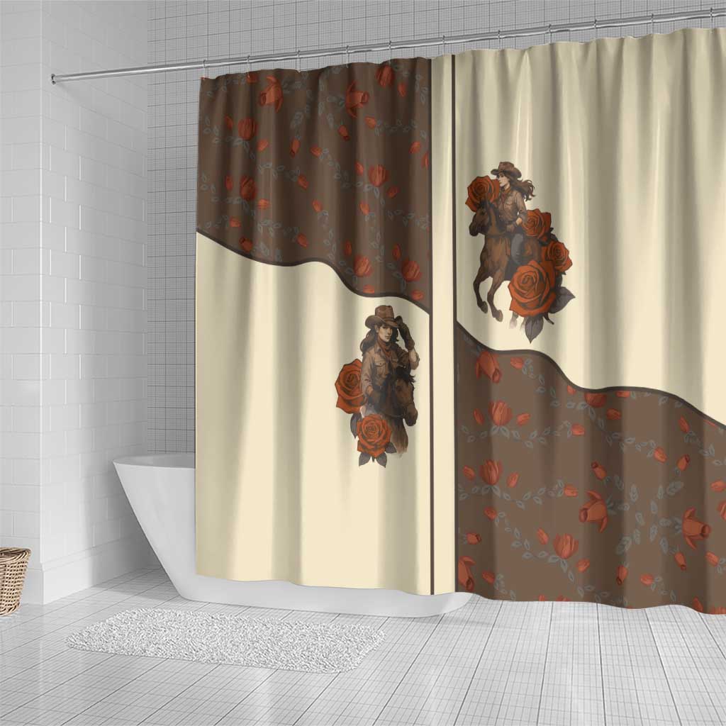 Cowgirl Shower Curtain Rose Retro Western Yoke - Wonder Print Shop