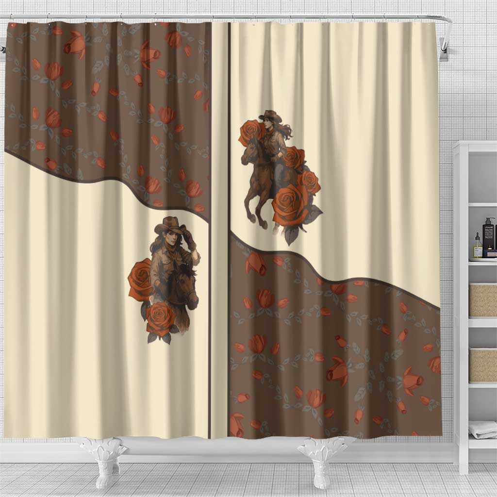 Cowgirl Shower Curtain Rose Retro Western Yoke - Wonder Print Shop
