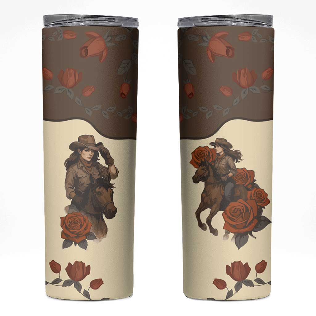 Cowgirl Skinny Tumbler Rose Retro Western Yoke - Wonder Print Shop