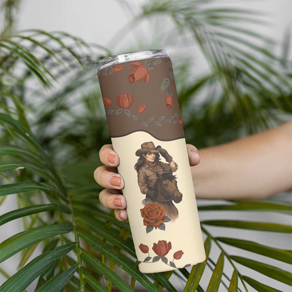 Cowgirl Skinny Tumbler Rose Retro Western Yoke - Wonder Print Shop