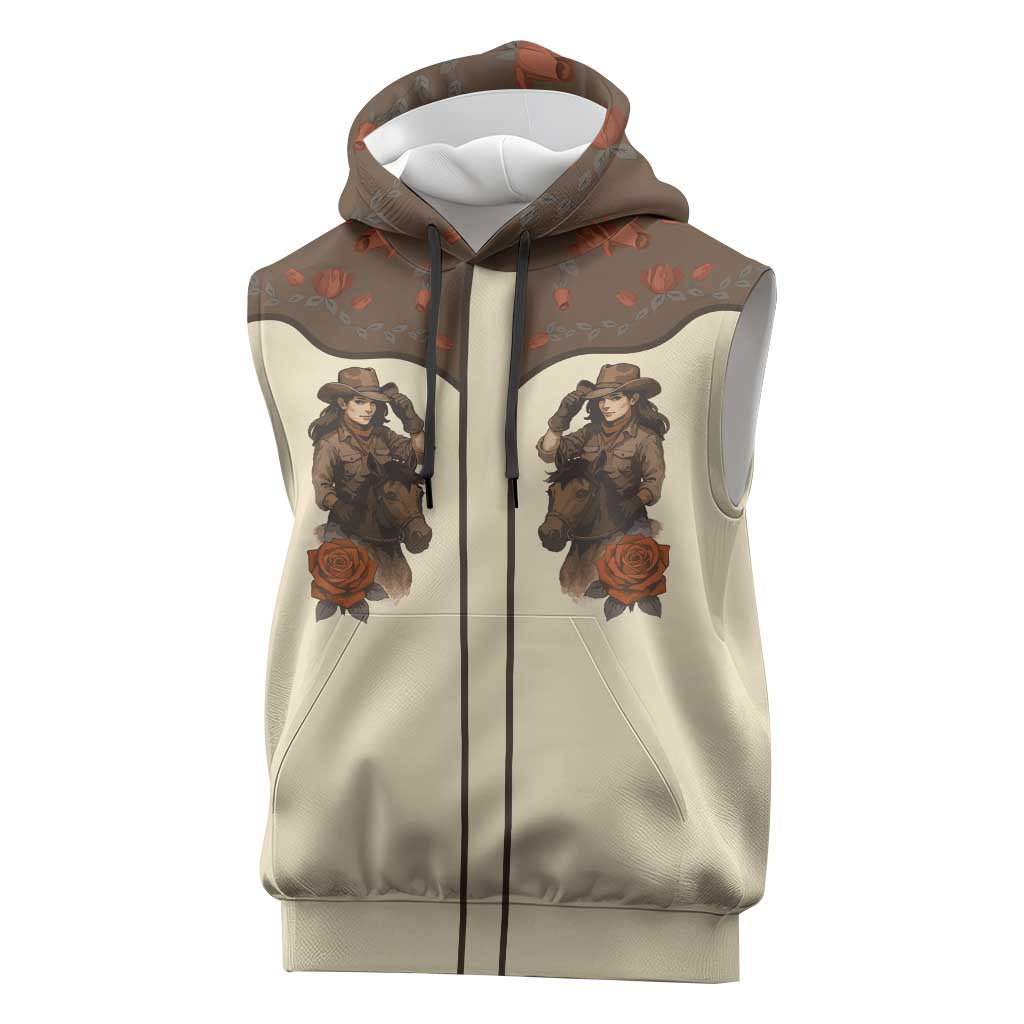 Cowgirl Sleeveless Hoodie Rose Retro Western Yoke - Wonder Print Shop