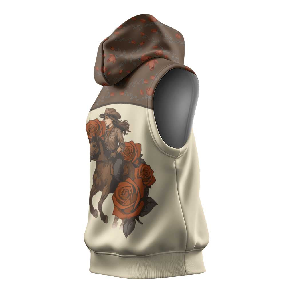 Cowgirl Sleeveless Hoodie Rose Retro Western Yoke - Wonder Print Shop
