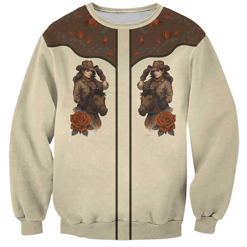 Cowgirl Sweatshirt Rose Retro Western Yoke - Wonder Print Shop