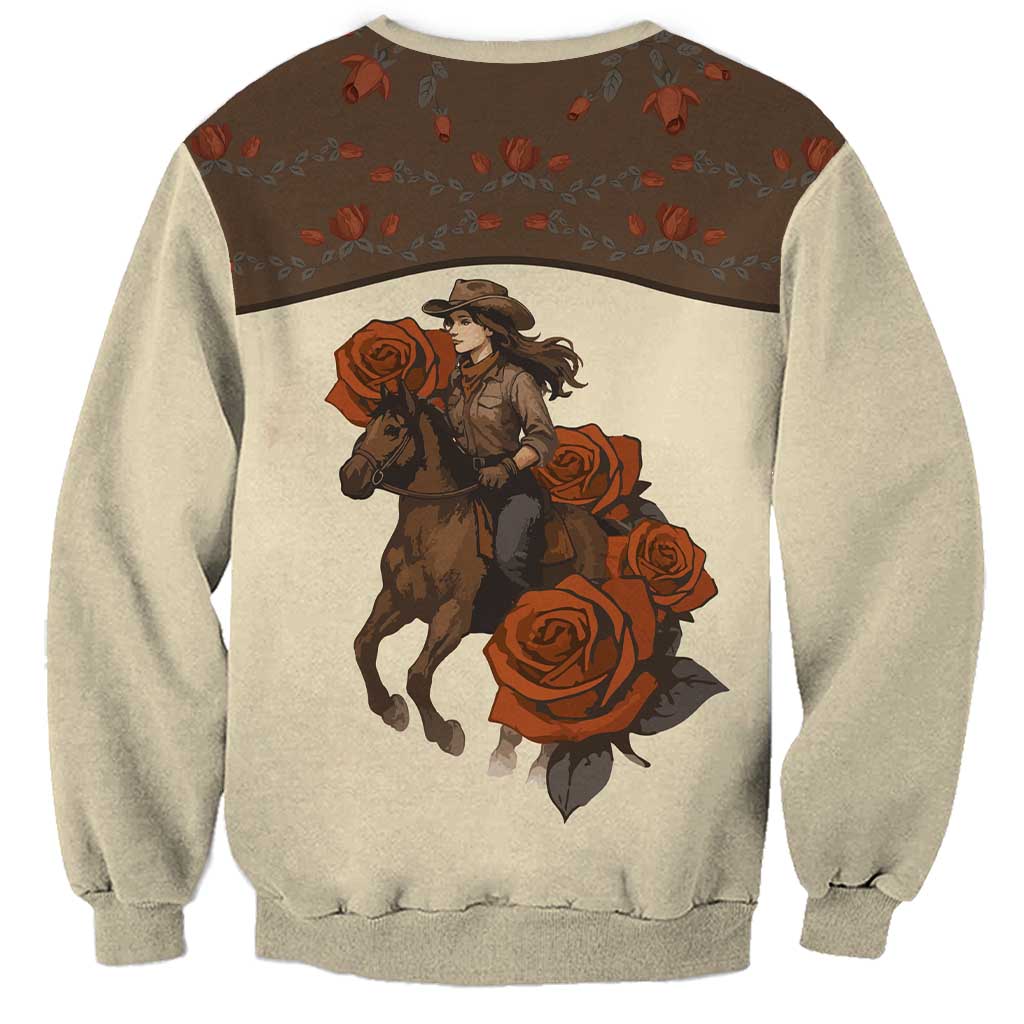 Cowgirl Sweatshirt Rose Retro Western Yoke - Wonder Print Shop