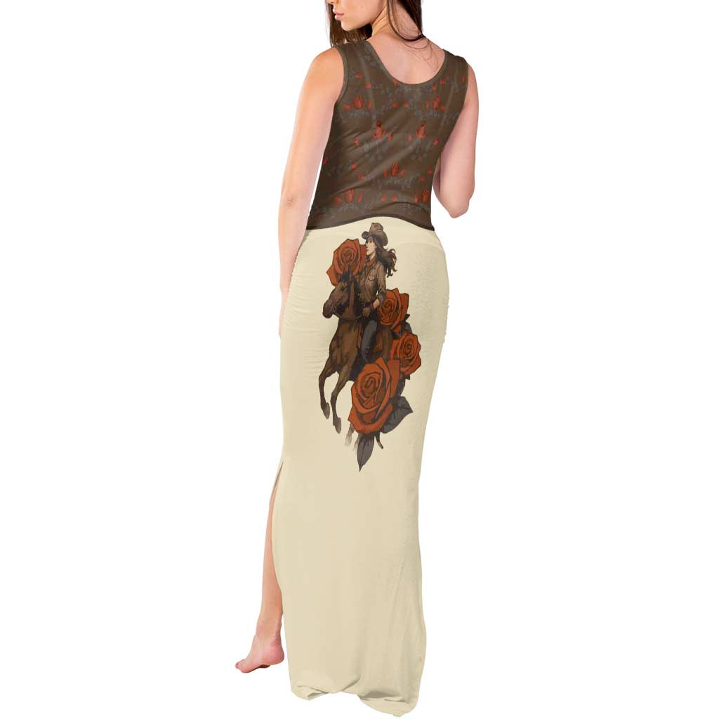 Cowgirl Tank Maxi Dress Rose Retro Western Yoke - Wonder Print Shop
