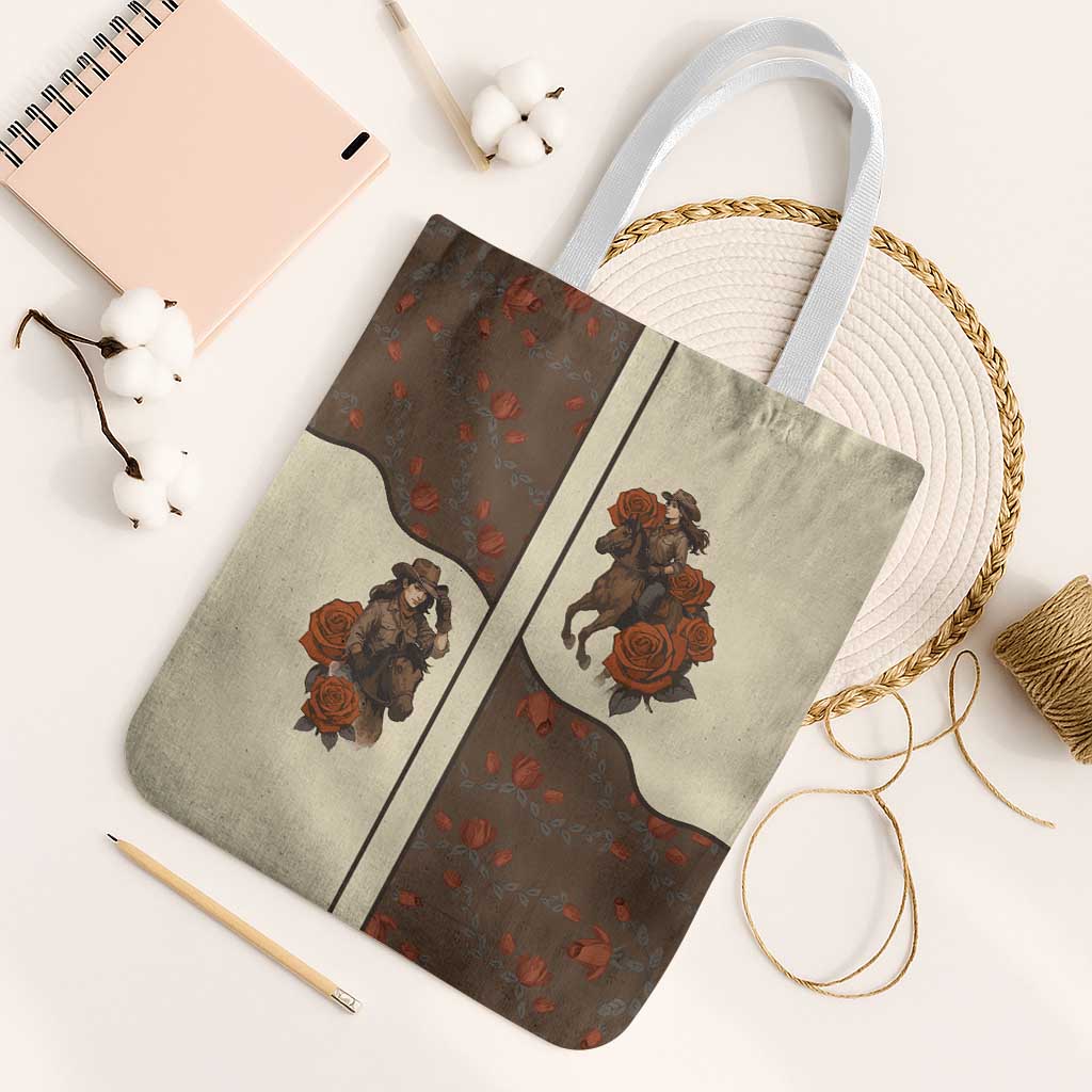 Cowgirl Tote Bag Rose Retro Western Yoke - Wonder Print Shop