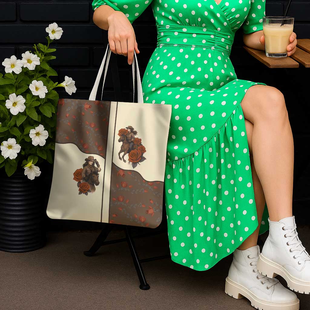 Cowgirl Tote Bag Rose Retro Western Yoke - Wonder Print Shop