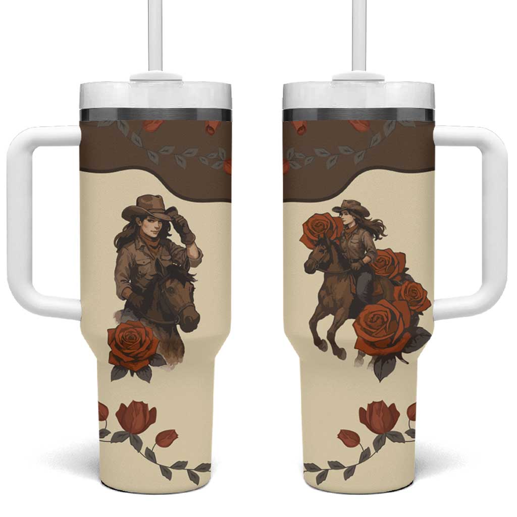 Cowgirl Tumbler With Handle Rose Retro Western Yoke - Wonder Print Shop