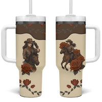 Cowgirl Tumbler With Handle Rose Retro Western Yoke - Wonder Print Shop