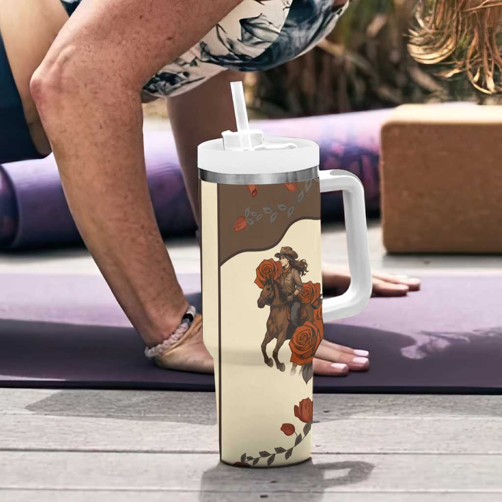 Cowgirl Tumbler With Handle Rose Retro Western Yoke - Wonder Print Shop