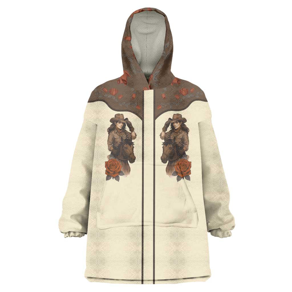 Cowgirl Wearable Blanket Hoodie Rose Retro Western Yoke - Wonder Print Shop