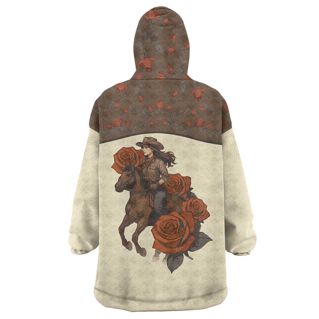 Cowgirl Wearable Blanket Hoodie Rose Retro Western Yoke - Wonder Print Shop