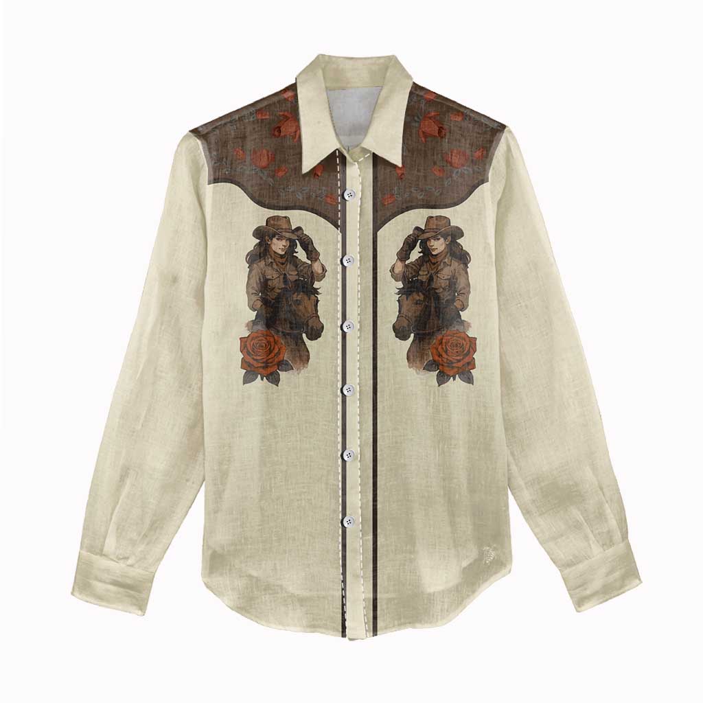 Cowgirl Women Casual Shirt Rose Retro Western Yoke - Wonder Print Shop