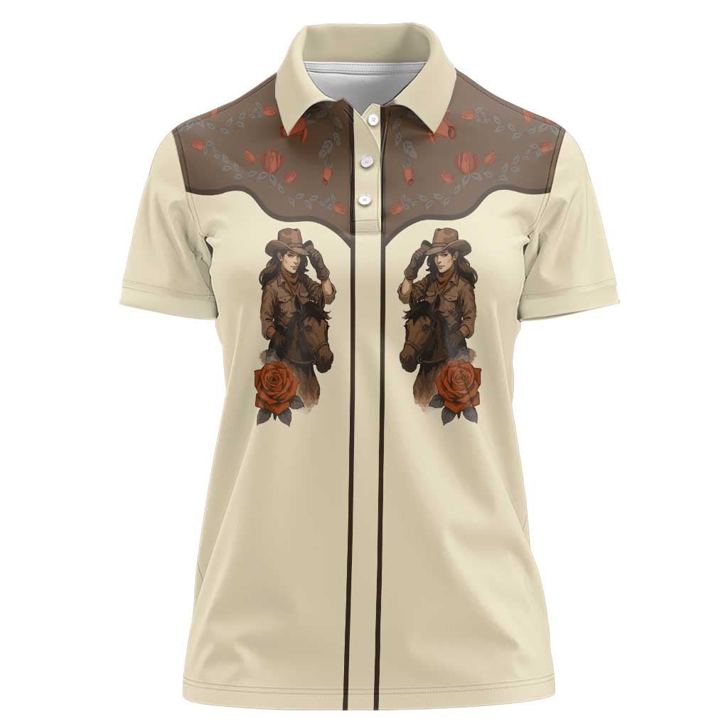 Cowgirl Women Polo Shirt Rose Retro Western Yoke - Wonder Print Shop
