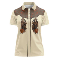 Cowgirl Women Polo Shirt Rose Retro Western Yoke - Wonder Print Shop