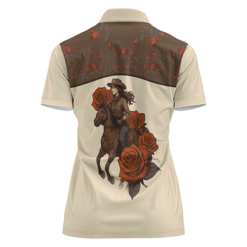 Cowgirl Women Polo Shirt Rose Retro Western Yoke - Wonder Print Shop