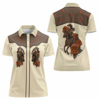 Cowgirl Women Polo Shirt Rose Retro Western Yoke - Wonder Print Shop