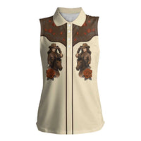 Cowgirl Women Sleeveless Polo Shirt Rose Retro Western Yoke - Wonder Print Shop