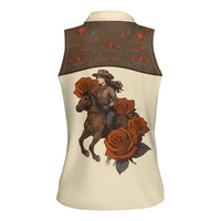Cowgirl Women Sleeveless Polo Shirt Rose Retro Western Yoke - Wonder Print Shop