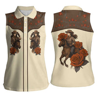 Cowgirl Women Sleeveless Polo Shirt Rose Retro Western Yoke - Wonder Print Shop