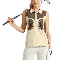 Cowgirl Women Sleeveless Polo Shirt Rose Retro Western Yoke - Wonder Print Shop