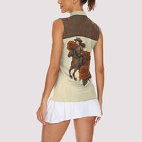 Cowgirl Women Sleeveless Polo Shirt Rose Retro Western Yoke - Wonder Print Shop