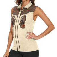 Cowgirl Women Sleeveless Polo Shirt Rose Retro Western Yoke - Wonder Print Shop