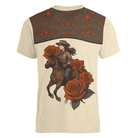 Cowgirl Women V-Neck T-Shirt Rose Retro Western Yoke - Wonder Print Shop