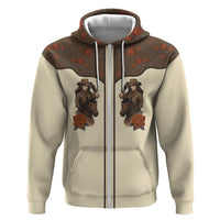 Cowgirl Zip Hoodie Rose Retro Western Yoke - Wonder Print Shop