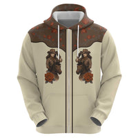 Cowgirl Zip Hoodie Rose Retro Western Yoke - Wonder Print Shop