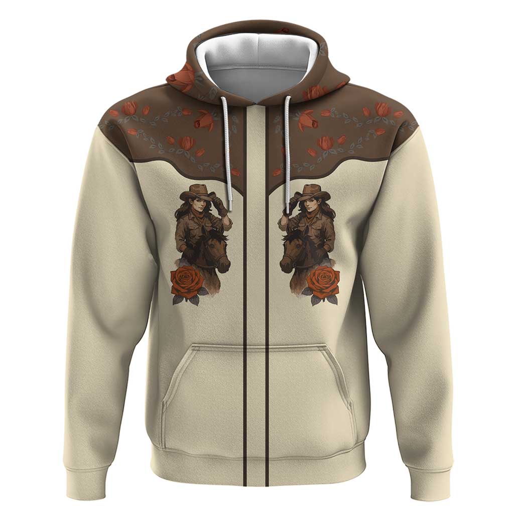 Cowgirl Zip Hoodie Rose Retro Western Yoke - Wonder Print Shop
