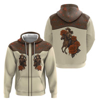 Cowgirl Zip Hoodie Rose Retro Western Yoke - Wonder Print Shop
