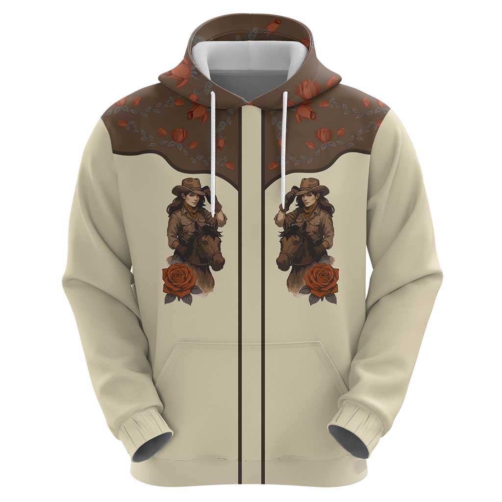 Cowgirl Zip Hoodie Rose Retro Western Yoke - Wonder Print Shop