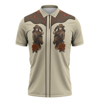 Cowgirl Zipper Polo Shirt Rose Retro Western Yoke - Wonder Print Shop