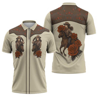 Cowgirl Zipper Polo Shirt Rose Retro Western Yoke - Wonder Print Shop