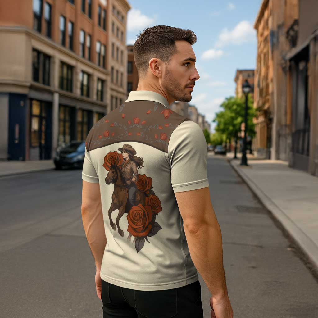 Cowgirl Zipper Polo Shirt Rose Retro Western Yoke - Wonder Print Shop