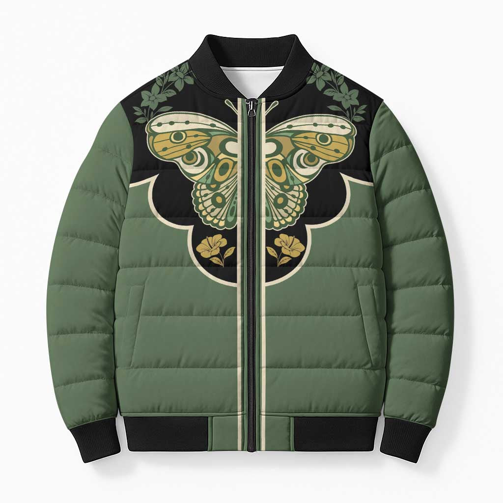 Retro Butterfly Bomber Puffer Jacket Western Yoke Style - Wonder Print Shop